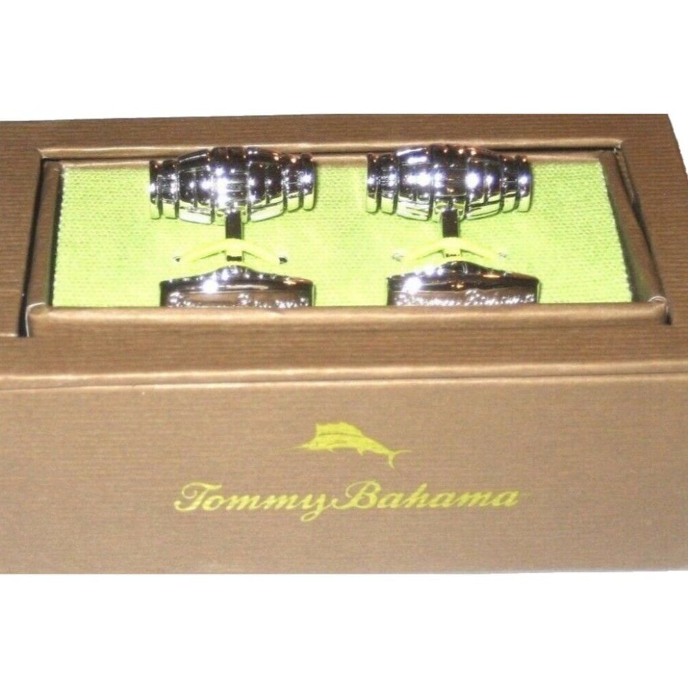 Tommy Bahama Men's Silver Barrel Basket Woven Cufflinks Classic Free Ship NIB - Picture 2 of 3